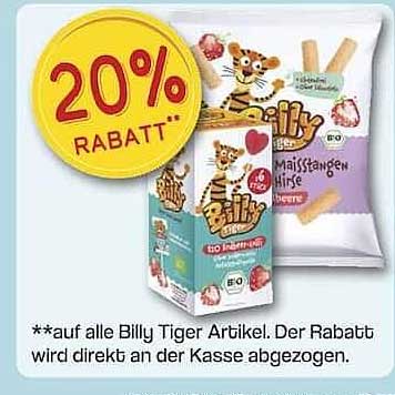 20% Rabatt auf alle Billy Tiger Artikel