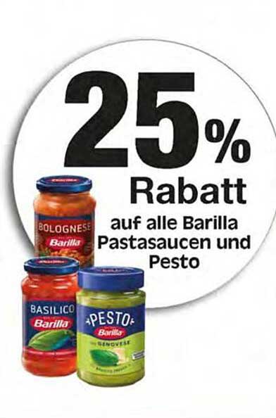 25 % Rabatt auf alle Barilla Pastasaucen und Pesto