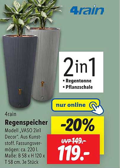 4rain Regenspeicher Modell VASO 2in1 Decor - nur online