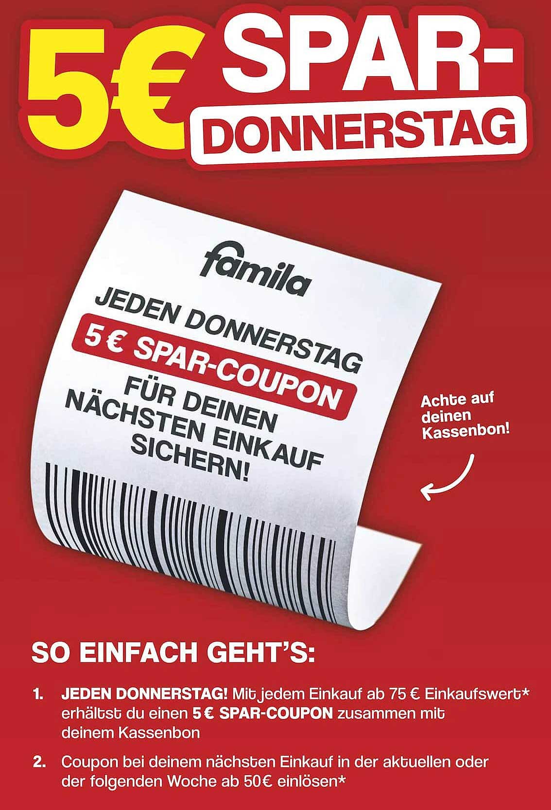 5 € SPAR-COUPON jeden Donnerstag bei Famila