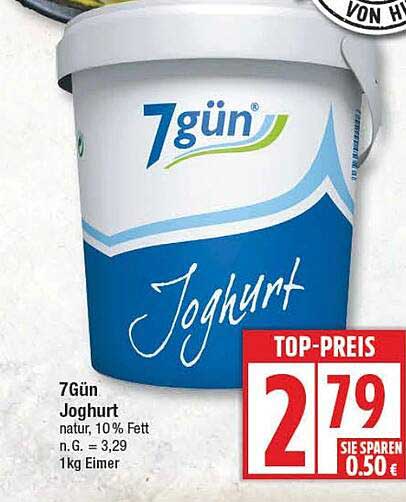 7Gün Joghurt, natur, 10% Fett, 1 kg Eimer