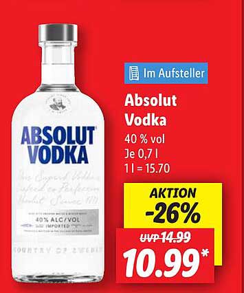 Absolut Vodka 0,7L - Aktion mit 26% Ersparnis!