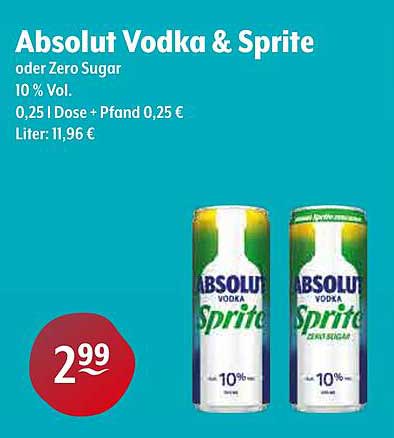 Absolut Vodka & Sprite oder Zero Sugar 10 % Vol.