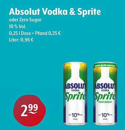 Absolut Vodka & Sprite oder Zero Sugar