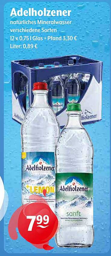 Adelholzener natürliches Mineralwasser verschiedene Sorten 12 x 0,75 l Glas + Pfand