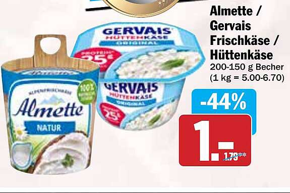 Almette / Gervais Frischkäse / Hüttenkäse 200-150 g Becher