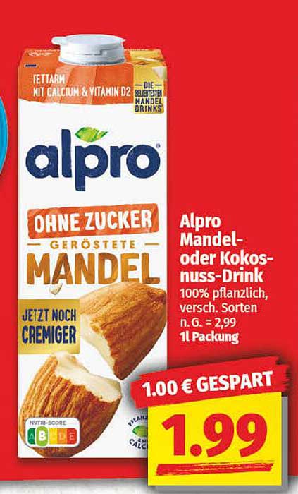 Alpro Mandel- oder Kokosnuss-Drink ohne Zucker