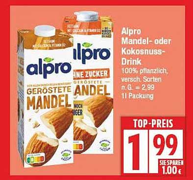 Alpro Mandel- oder Kokosnuss-Drink zum TOP-Preis