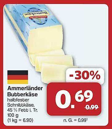 Ammerländer Butterkäse, halbfester Schnittkäse, 45 % Fett i. Tr.