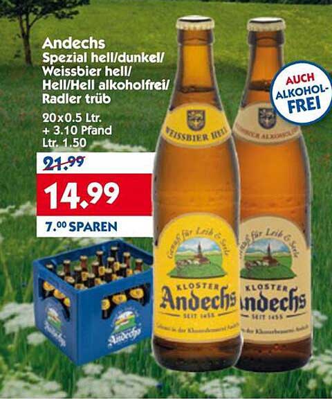 Andechs Spezial hell/dunkel/Weissbier hell/Hell/Heil alkoholfrei/Radler trüb - 20x0.5 Ltr.