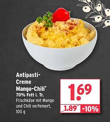 Antipasti-Creme Mango-Chili* 70% Fett i. Tr. Frischkäse mit Mango und Chili verfeinert, 100 g