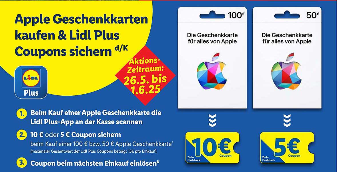Apple Geschenkkarten kaufen & Lidl Plus Coupons sichern