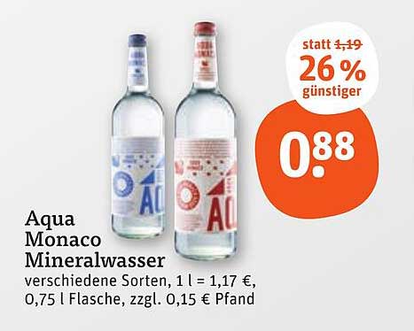 Aqua Monaco Mineralwasser 0,75 l Flasche - nur 0,88 €