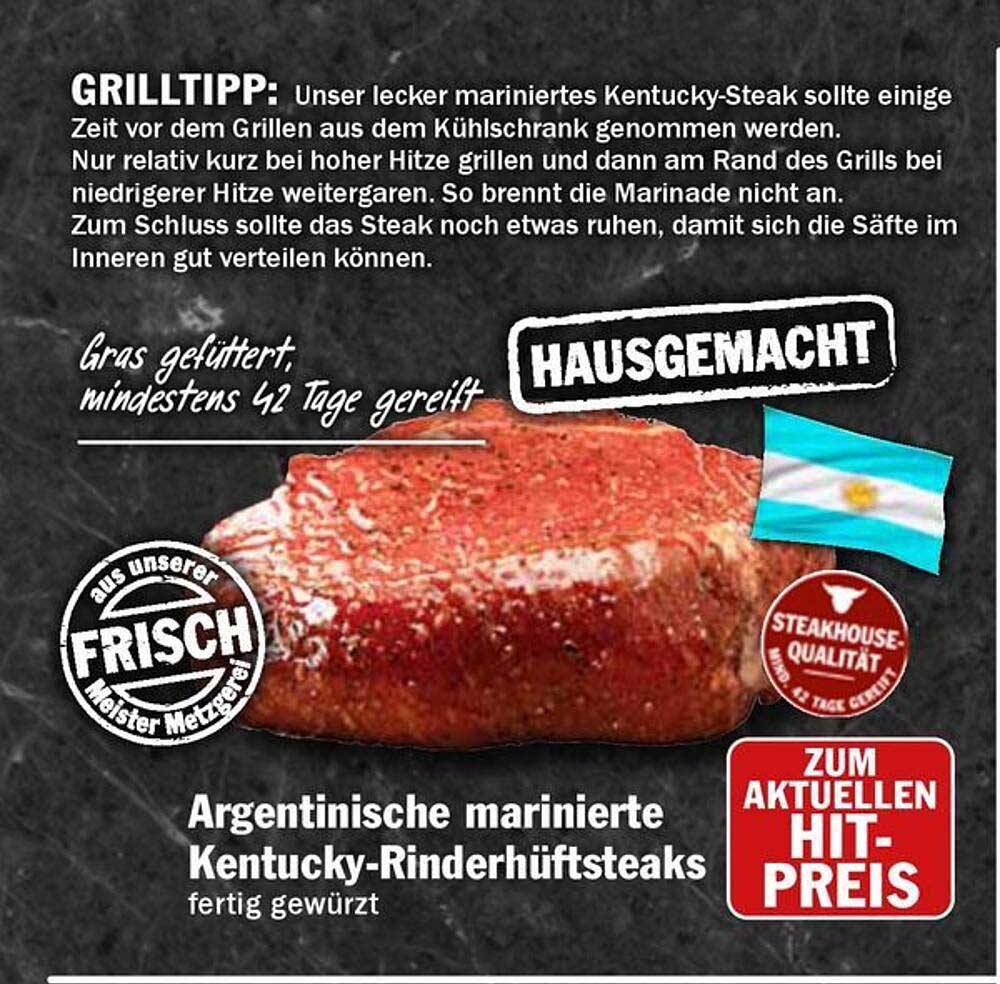 Argentinische marinierte Kentucky-Rinderhüftsteaks - fertig gewürzt