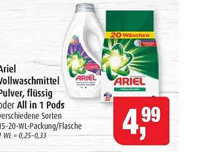 Ariel Vollwaschmittel Pulver, flüssig oder All in 1 Pods – verschiedene Sorten