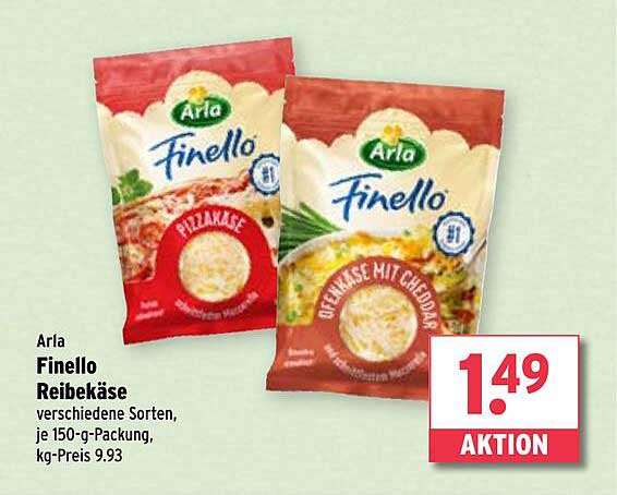 Arla Finello Reibekäse 150-g-Packung für 1,49