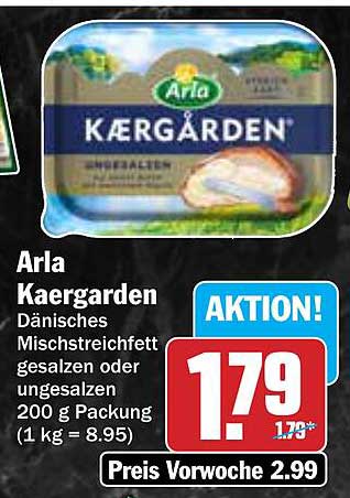 Arla Kaergarden – Dänisches Mischstreichfett gesalzen oder ungesalzen 200 g Packung