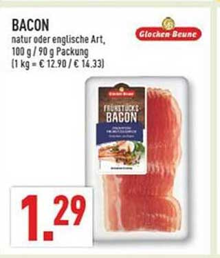 BACON natur oder englische Art, 100 g Packung