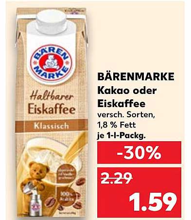 Bärenmarke Halbfear Eiskaffee oder Kakao 1-Liter-Packung