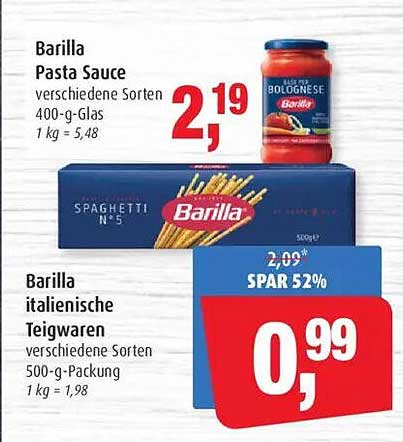 Barilla Pasta Sauce und italienische Teigwaren im Angebot
