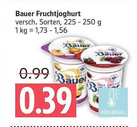 Bauer Fruchtjoghurt versch. Sorten, 225 - 250 g