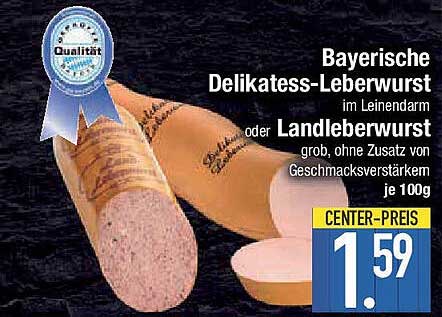Bayerische Delikatess-Leberwurst im Leinendarm oder Landleberwurst