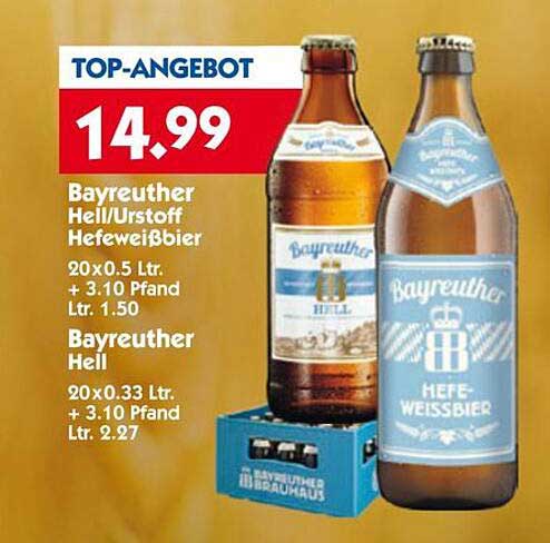 Bayreuther Hell/Urstoff Hefeweissbier 20x0.5 L + Bayreuther Hell 20x0.33 L