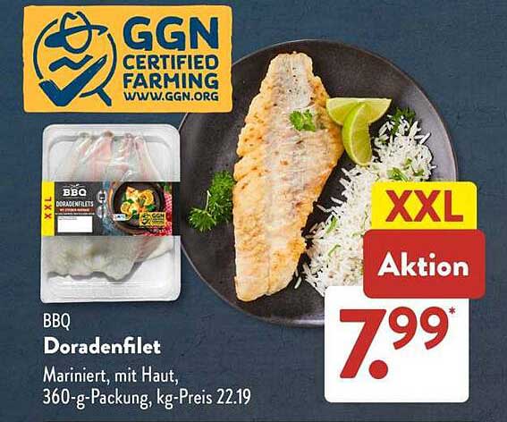 BBQ Doradenfilet, mariniert, mit Haut, 360-g-Packung