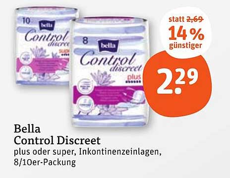 Bella Control Discreet Inkontinenzeinlagen, 8/10er-Packung