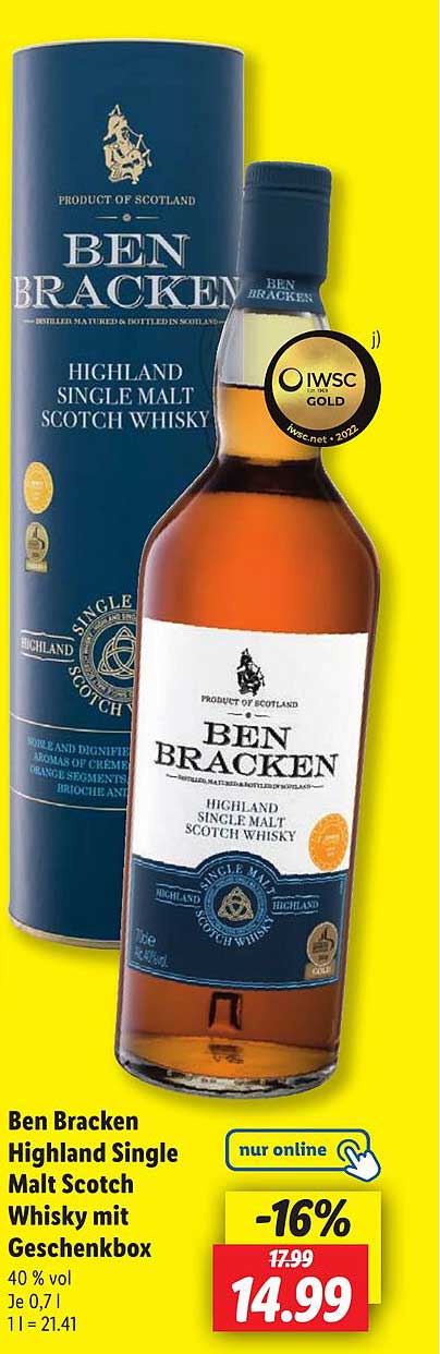Ben Bracken Highland Single Malt Scotch Whisky mit Geschenkbox