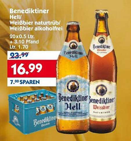 Benediktiner Hell/Weißbier naturtrüb/Weißbier alkoholfrei 20x0.5 Ltr.