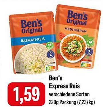Ben's Express Reis verschiedene Sorten 220g Packung (7,23/kg)