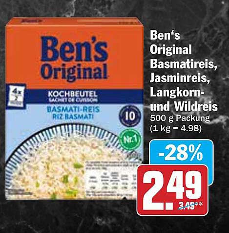 Ben's Original Basmati-Reis, Jasminreis, Langkorn- und Wildreis 500 g