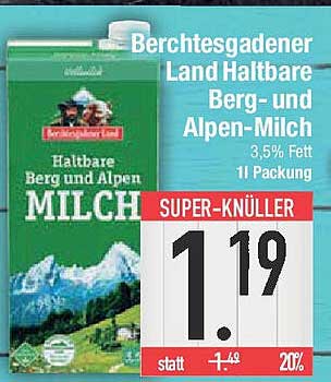 Berchtesgadener Land Haltbare Berg- und Alpen-Milch 1L