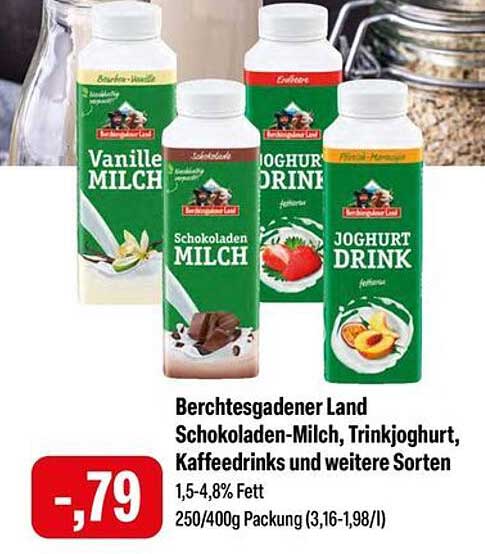 Berchtesgadener Land Schokoladen-Milch, Trinkjoghurt, Kaffeedrinks und weitere Sorten