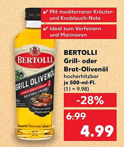 BERTOLLI Grill- oder Brat-Olivenöl hoch erhitzbar je 500-ml-Fl.