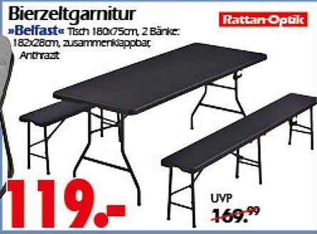 Bierzeltgarnitur »Belfast« Tisch 180x75cm, 2 Bänke: 180x28cm, zusammenklappbar, Anthrazit
