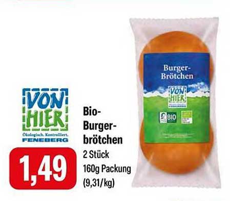 Bio-Burgerbrötchen 2 Stück 160g Packung
