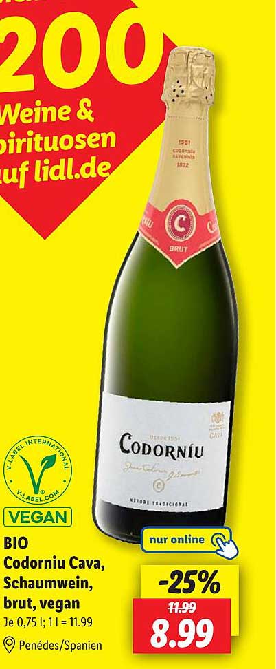 BIO Codorniu Cava, Schaumwein, brut, vegan