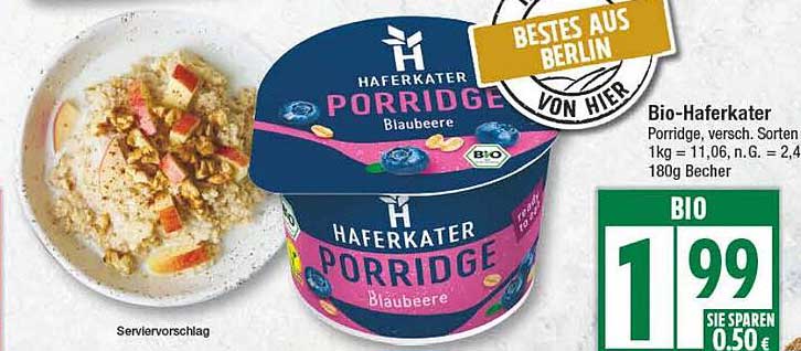 Bio-Haferkater Porridge - Blaubeere 180g