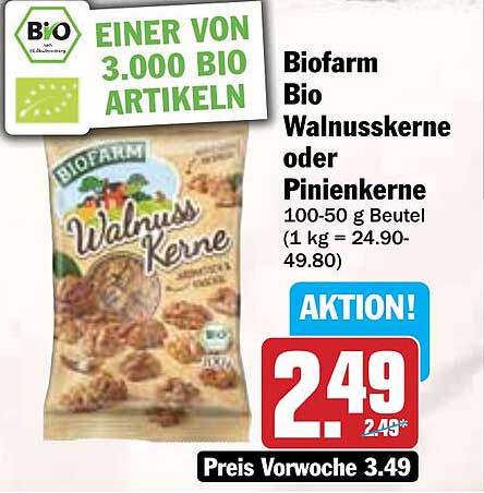 Biofarm Bio Walnüsse oder Pinienkerne 100-50 g Beutel