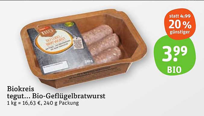 Biokreis tegut... Bio-Geflügelbratwurst, 240 g