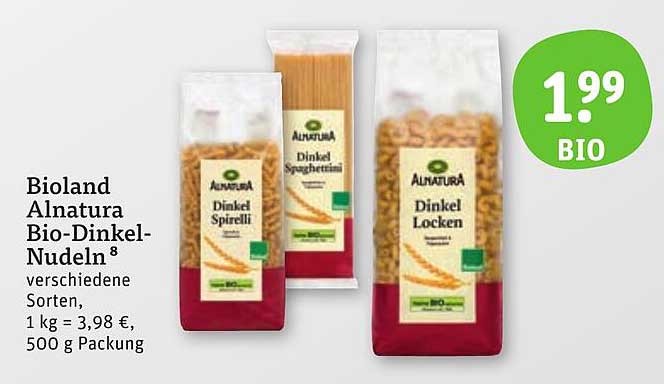 Bioland Alnatura Bio-Dinkel-Nudeln - Verschiedene Sorten