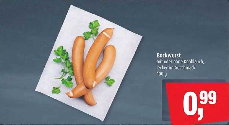 Bockwurst mit oder ohne Knoblauch, lecker im Geschmack, 100 g