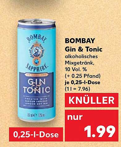 BOMBAY Gin & Tonic alkoholfreies Mixgetränk, 0,25-l-Dose