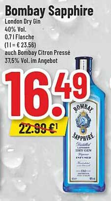 Bombay Sapphire London Dry Gin 0,7 l Flasche für 16,49 €