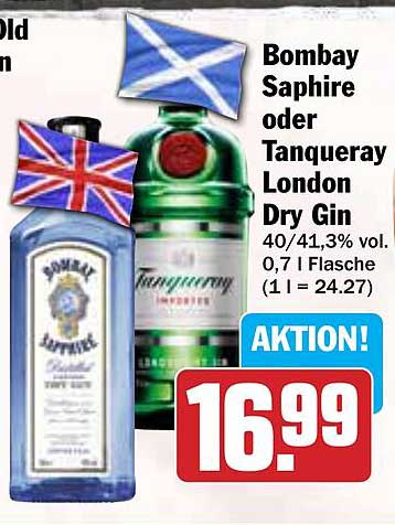 Bombay Sapphire oder Tanqueray London Dry Gin 0,7 l