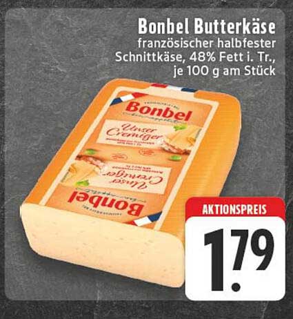 Bonbel Butterkäse französischer halbfester Schnittkäse, 48% Fett i. Tr., je 100 g am Stück