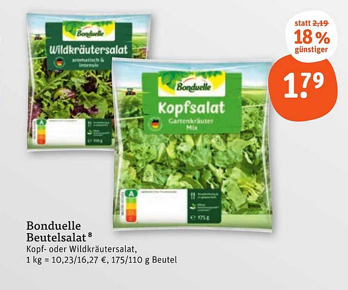 Bonduelle Beutelsalat - Kopf- oder Wildkräutersalat, 175 g