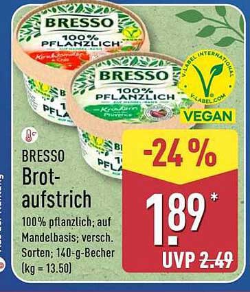 BRESSO Brotaufstrich – 100% pflanzlich auf Mandelbasis